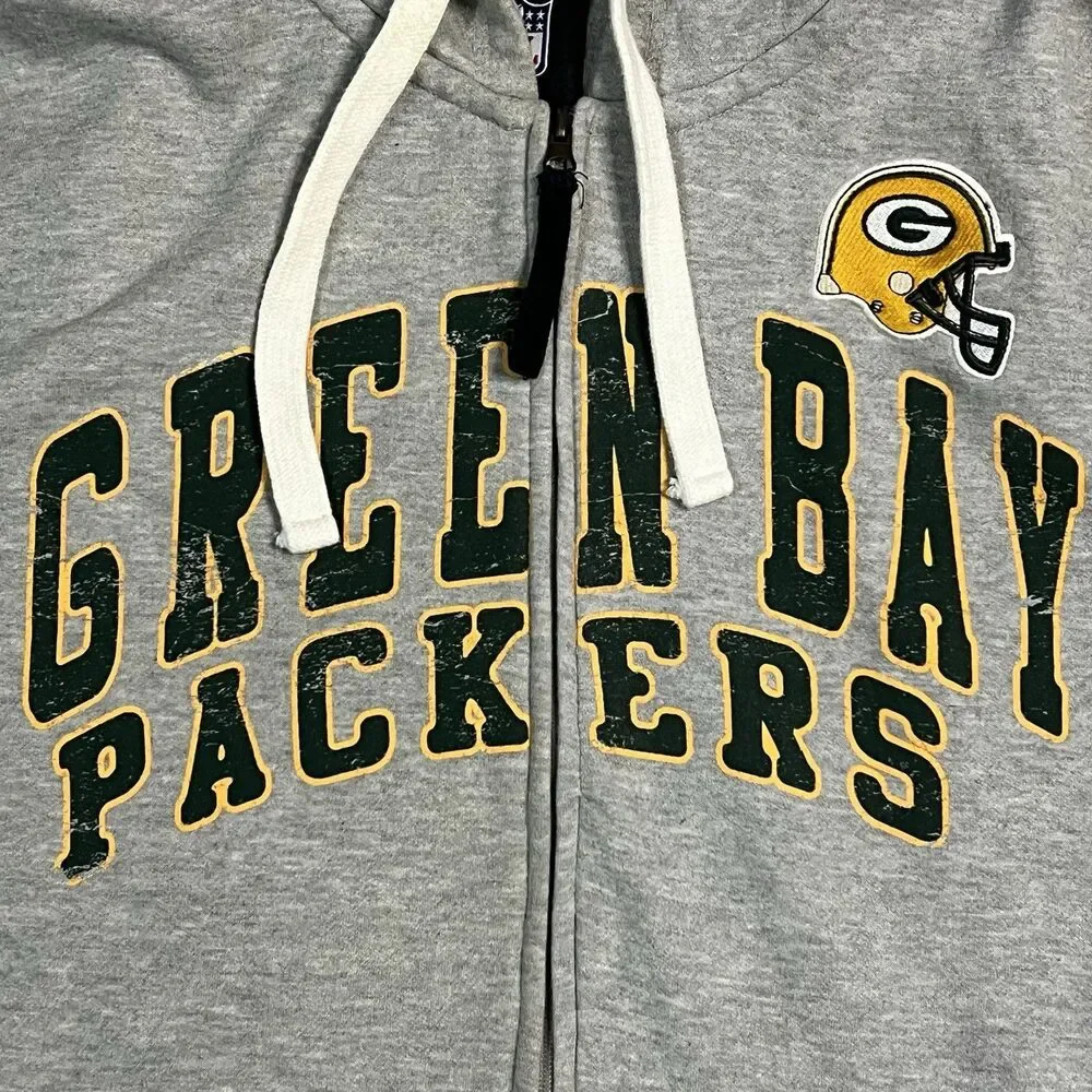 Green Bay Packers NFL Helmet Embroidered Sz L Gray Hoodie Full Zip Sweatshirt